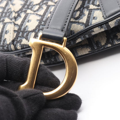 Dior Handbag Saddle Bag Mini Oblique Jacquard Navy Canvas Leather Oblique