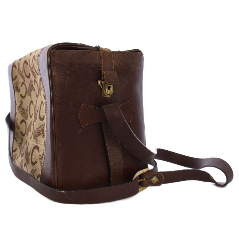 Celine C Macadam Vintage Shoulder Bag Canvas Leather Beige Bm • OH