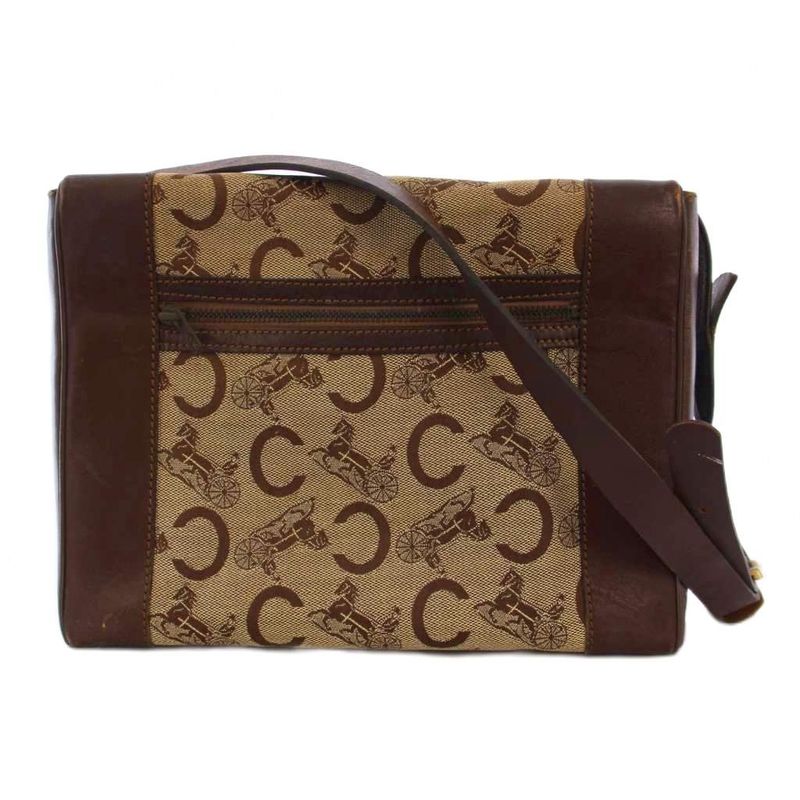 Celine C Macadam Vintage Shoulder Bag Canvas Leather Beige Bm • OH