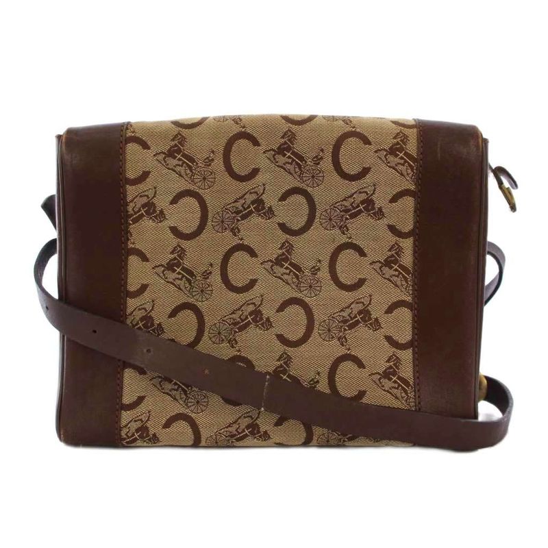 Celine C Macadam Vintage Shoulder Bag Canvas Leather Beige Bm • OH