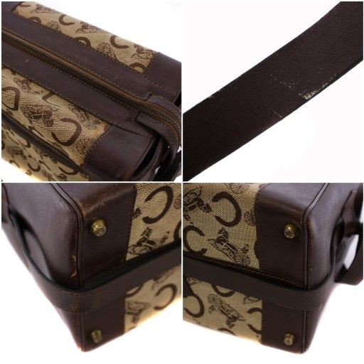 Celine C Macadam Vintage Shoulder Bag Canvas Leather Beige Bm • OH