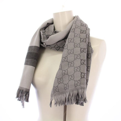 Gucci Tagged GG Pattern Muffler Shawl Gray KH • OH