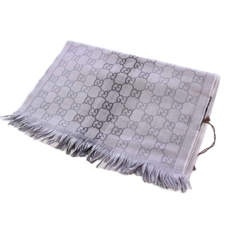Gucci Tagged GG Pattern Muffler Shawl Gray KH • OH