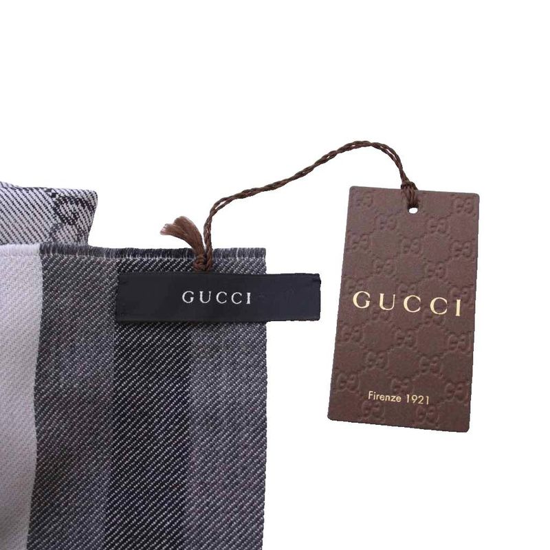 Gucci Tagged GG Pattern Muffler Shawl Gray KH • OH