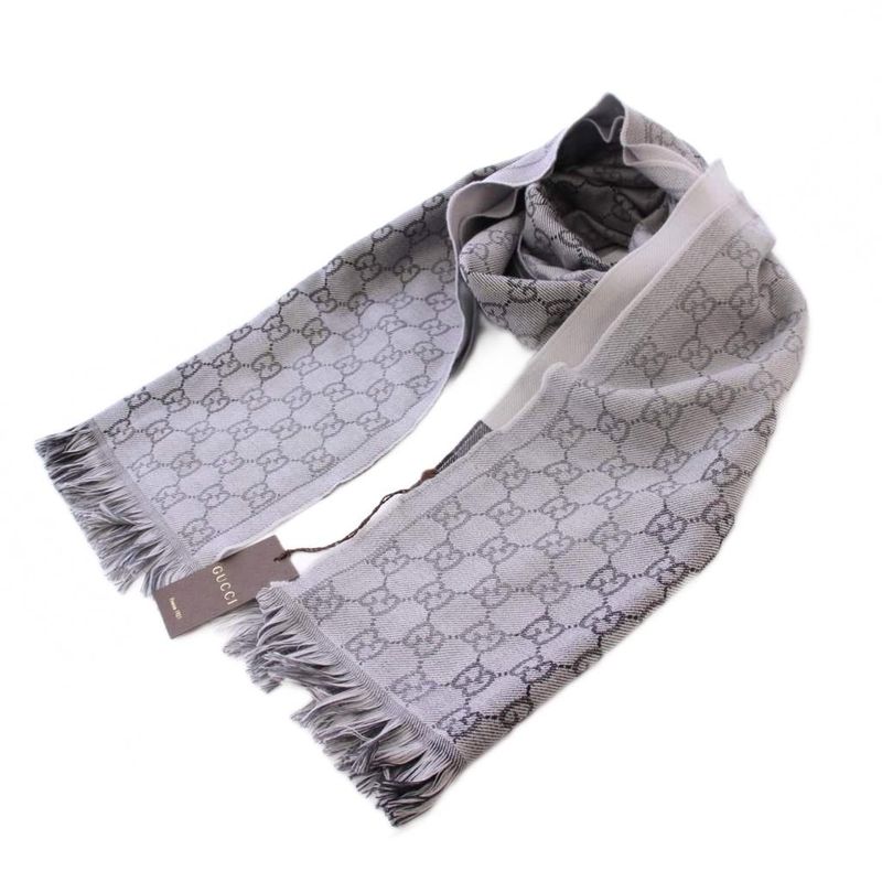 Gucci Tagged GG Pattern Muffler Shawl Gray KH • OH