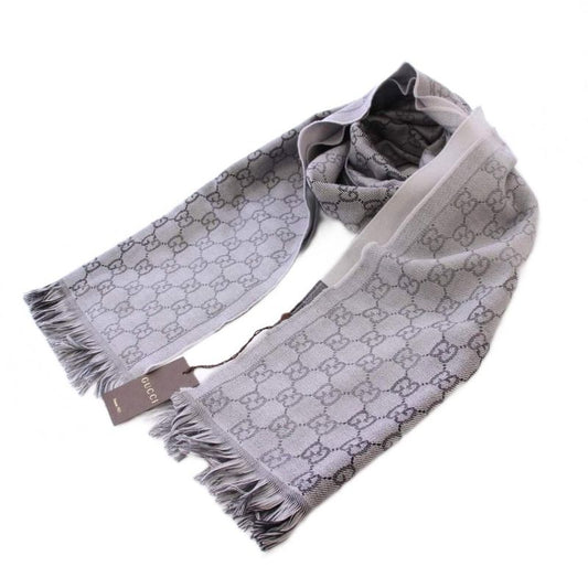 Gucci Tagged GG Pattern Muffler Shawl Gray KH • OH