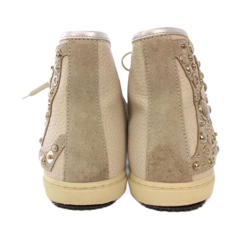 Louis Vuitton LV Logo High Cut Studded Sneakers Shoes Suede Leather 37 Gray