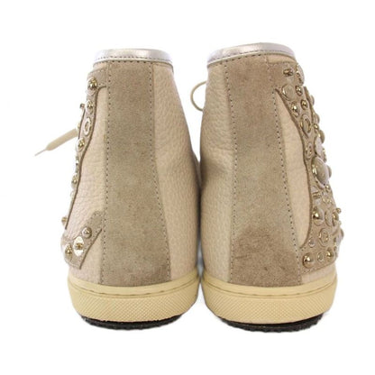 Louis Vuitton LV Logo High Cut Studded Sneakers Shoes Suede Leather 37 Gray