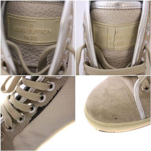 Louis Vuitton LV Logo High Cut Studded Sneakers Shoes Suede Leather 37 Gray