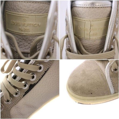 Louis Vuitton LV Logo High Cut Studded Sneakers Shoes Suede Leather 37 Gray