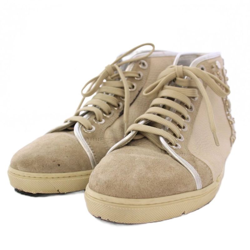 Louis Vuitton LV Logo High Cut Studded Sneakers Shoes Suede Leather 37 Gray