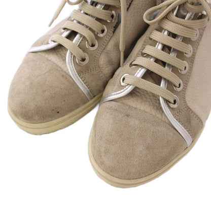 Louis Vuitton LV Logo High Cut Studded Sneakers Shoes Suede Leather 37 Gray