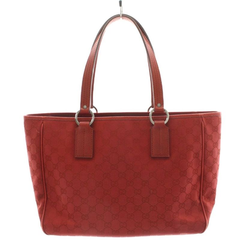 Gucci GG Canvas Handbag Tote Bag Shoulder Bag Leather Red 113017 An9 • OH