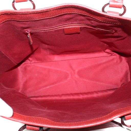Gucci GG Canvas Handbag Tote Bag Shoulder Bag Leather Red 113017 An9 • OH