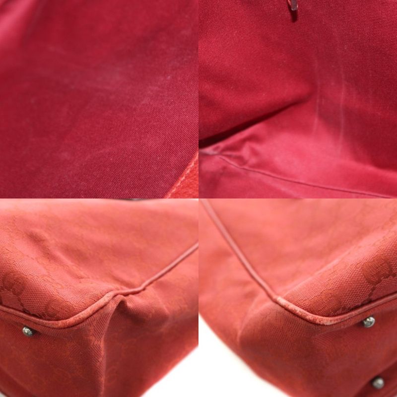 Gucci GG Canvas Handbag Tote Bag Shoulder Bag Leather Red 113017 An9 • OH