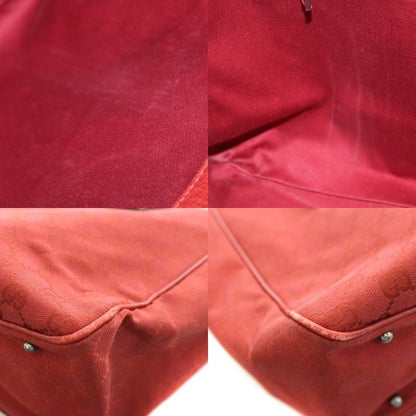 Gucci GG Canvas Handbag Tote Bag Shoulder Bag Leather Red 113017 An9 • OH