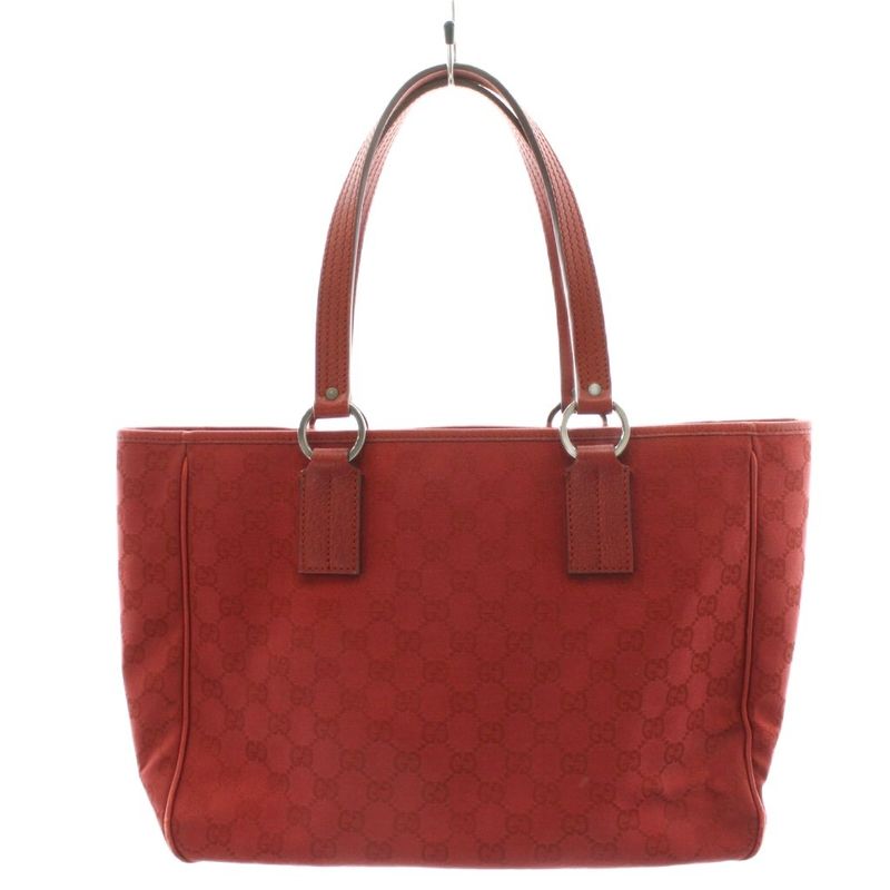 Gucci GG Canvas Handbag Tote Bag Shoulder Bag Leather Red 113017 An9 • OH