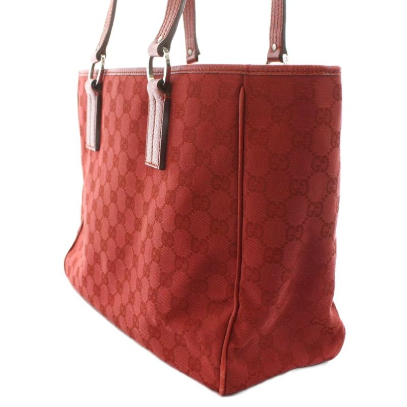 Gucci GG Canvas Handbag Tote Bag Shoulder Bag Leather Red 113017 An9 • OH