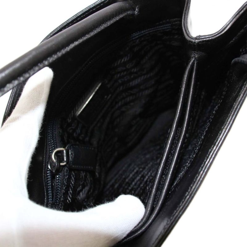 Prada Tote Bag Handbag Leather Black KH • OH