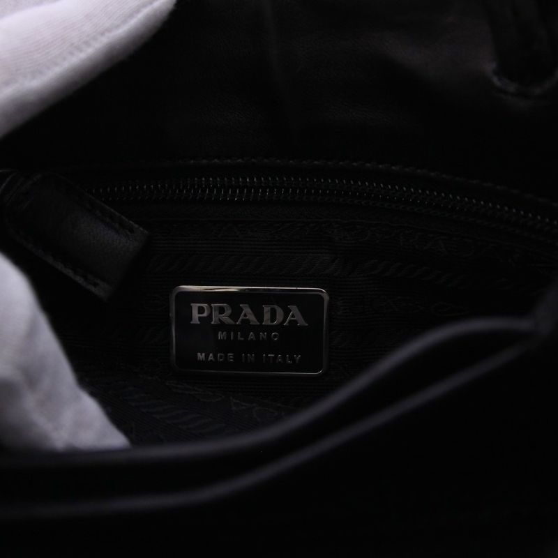 Prada Tote Bag Handbag Leather Black KH • OH