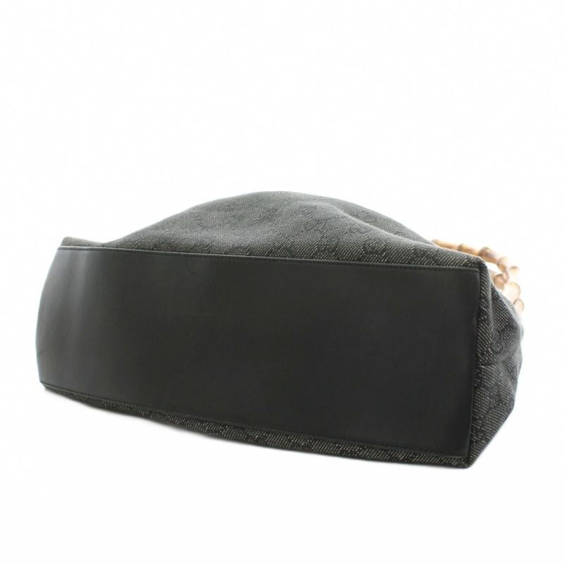 Gucci Bamboo Handbag GG Canvas Black 92708 An13 • OH