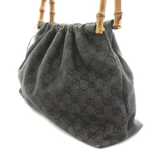 Gucci Bamboo Handbag GG Canvas Black 92708 An13 • OH