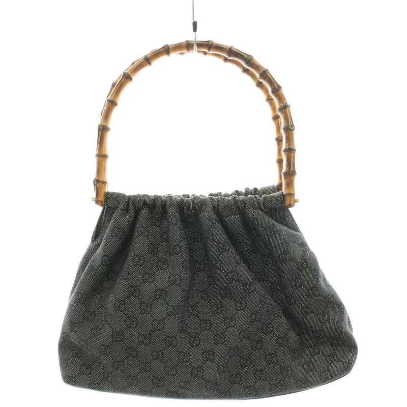 Gucci Bamboo Handbag GG Canvas Black 92708 An13 • OH