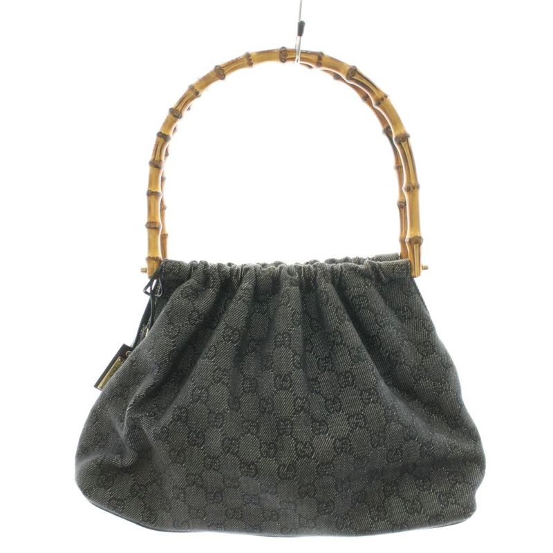 Gucci Bamboo Handbag GG Canvas Black 92708 An13 • OH