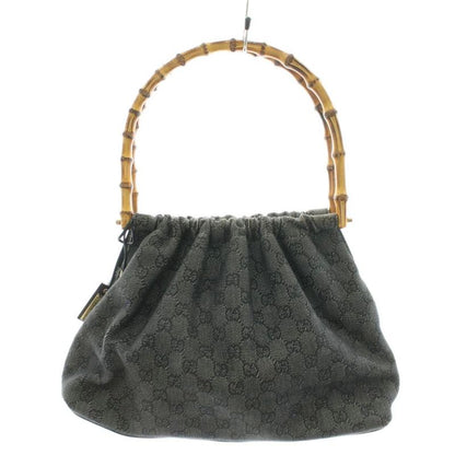 Gucci Bamboo Handbag GG Canvas Black 92708 An13 • OH