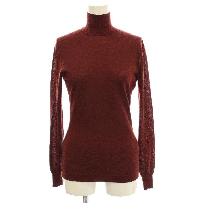 Hermes Cashmere 100 Knit High Neck Cut and Sewn Long Sleeve 36 Bordeaux G