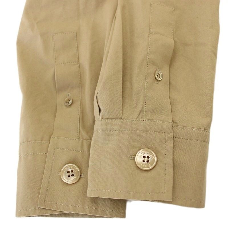 Hermes Deformed Shirt Dress Long Sleeve H Embroidery 40 Beige G