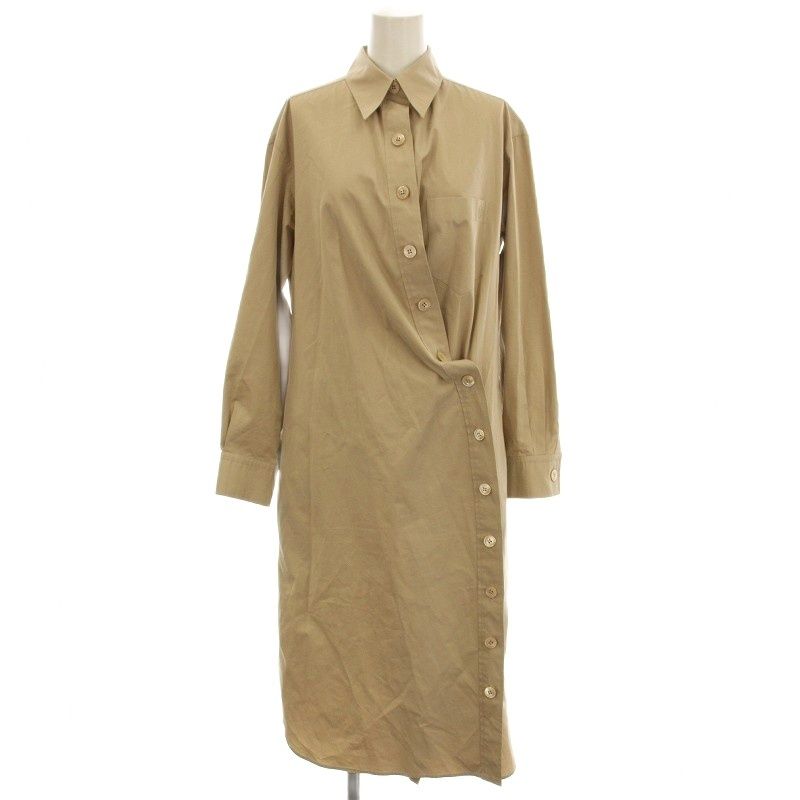 Hermes Deformed Shirt Dress Long Sleeve H Embroidery 40 Beige G