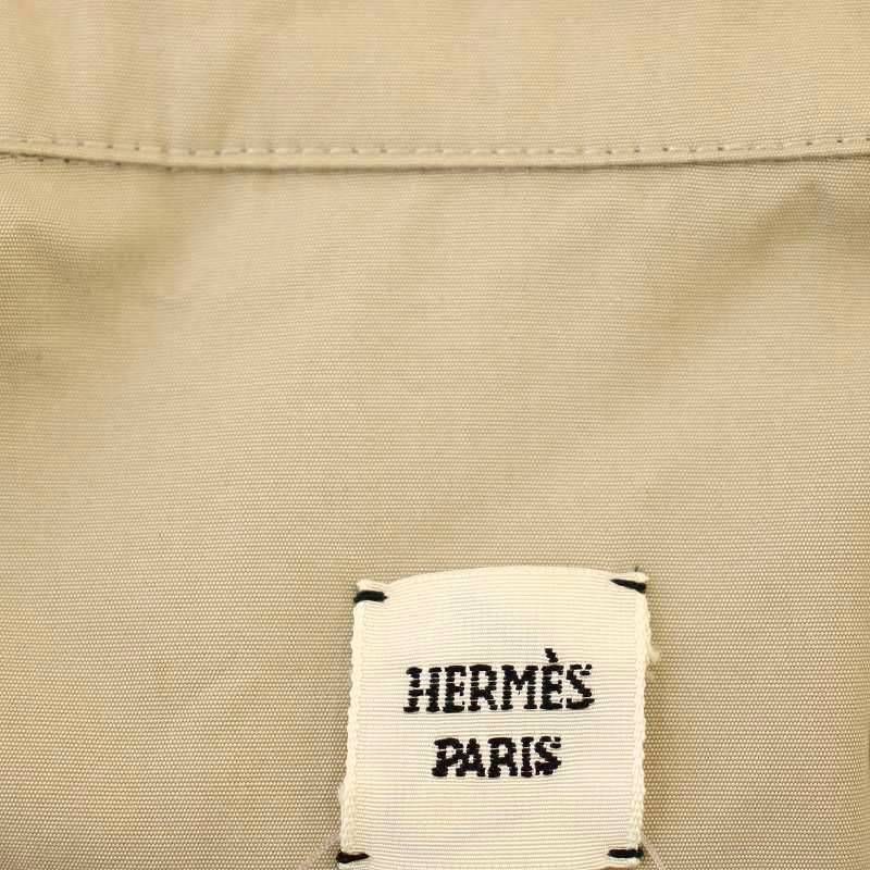Hermes Deformed Shirt Dress Long Sleeve H Embroidery 40 Beige G
