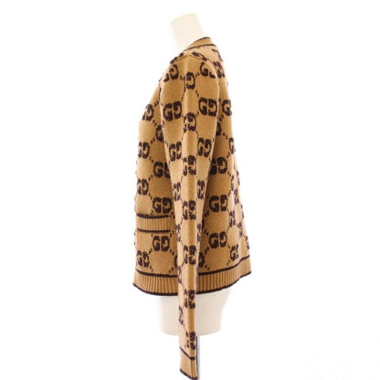 Gucci GG Wool Boo Cles Jacquard Cardigan Knit Long Sleeve S Brown 713300 KH
