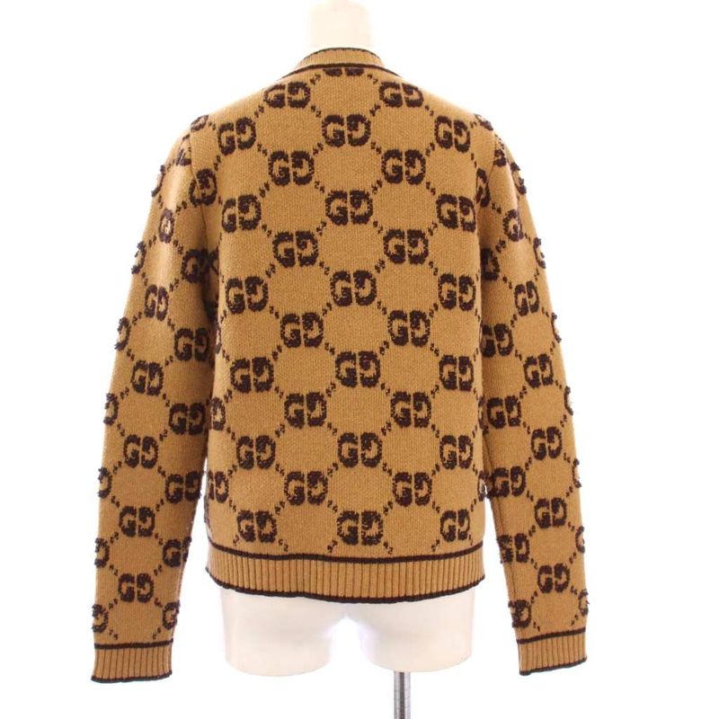Gucci GG Wool Boo Cles Jacquard Cardigan Knit Long Sleeve S Brown 713300 KH