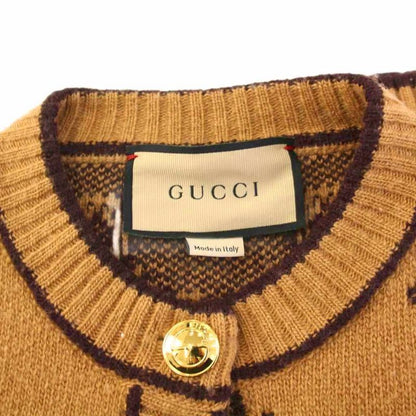 Gucci GG Wool Boo Cles Jacquard Cardigan Knit Long Sleeve S Brown 713300 KH
