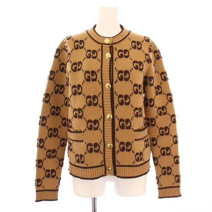 Gucci GG Wool Boo Cles Jacquard Cardigan Knit Long Sleeve S Brown 713300 KH