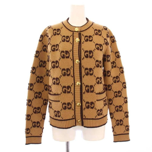 Gucci GG Wool Boo Cles Jacquard Cardigan Knit Long Sleeve S Brown 713300 KH