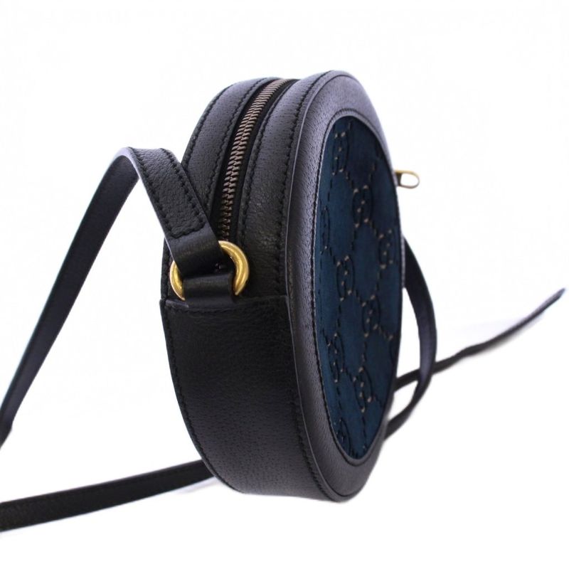 Gucci GG Velvet Shoulder Bag Leather Navy Black 574978 KH • OH