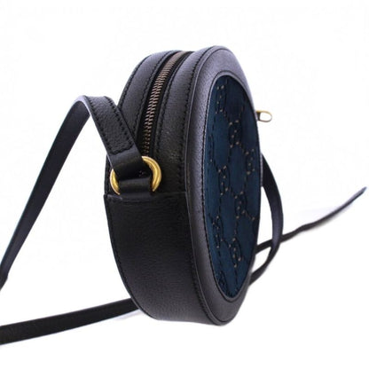 Gucci GG Velvet Shoulder Bag Leather Navy Black 574978 KH • OH