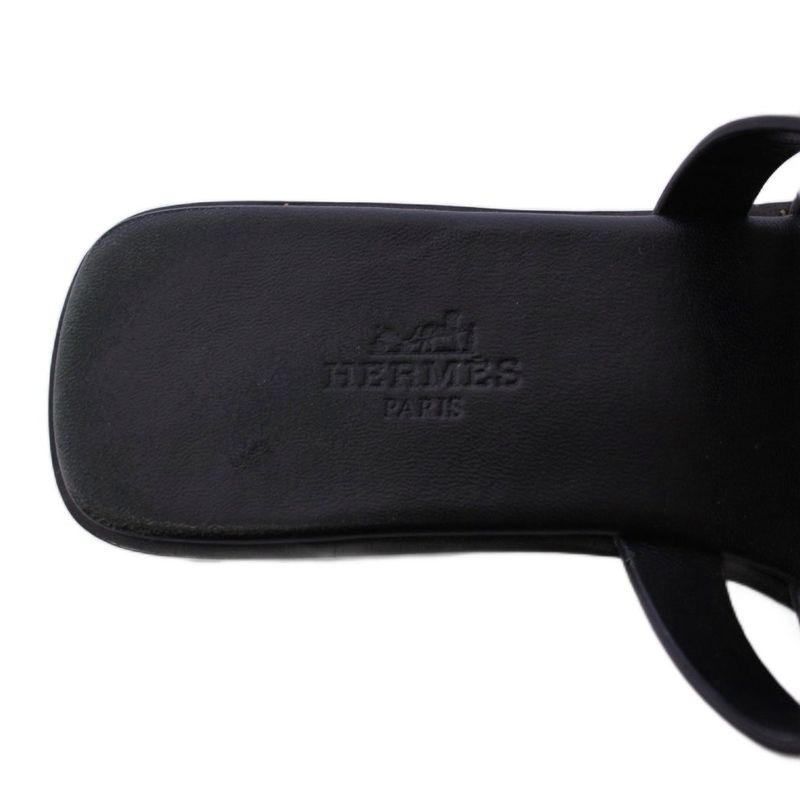 Hermes Amore Sandals Leather 37 Black KH