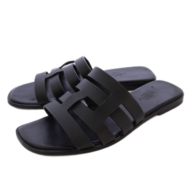 Hermes Amore Sandals Leather 37 Black KH