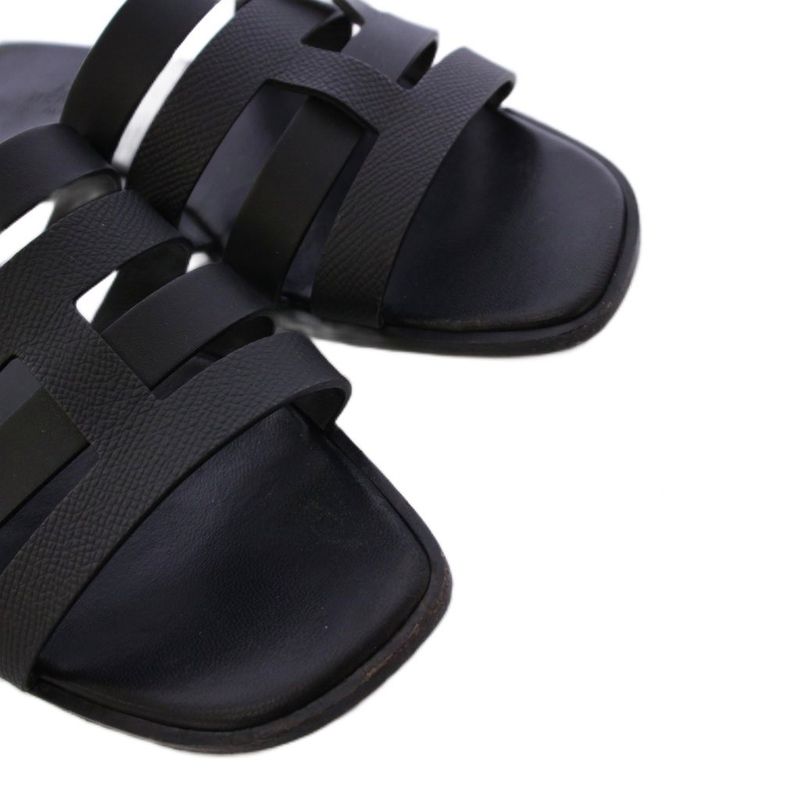 Hermes Amore Sandals Leather 37 Black KH