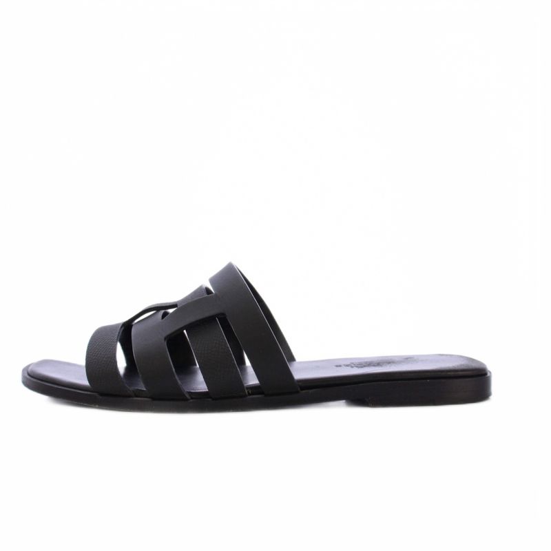 Hermes Amore Sandals Leather 37 Black KH
