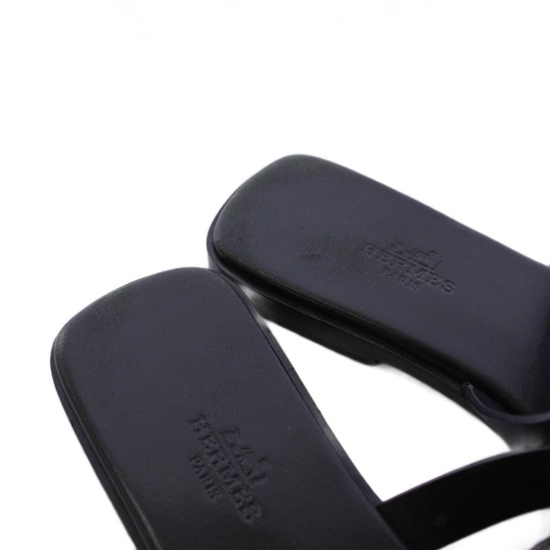 Hermes Amore Sandals Leather 37 Black KH