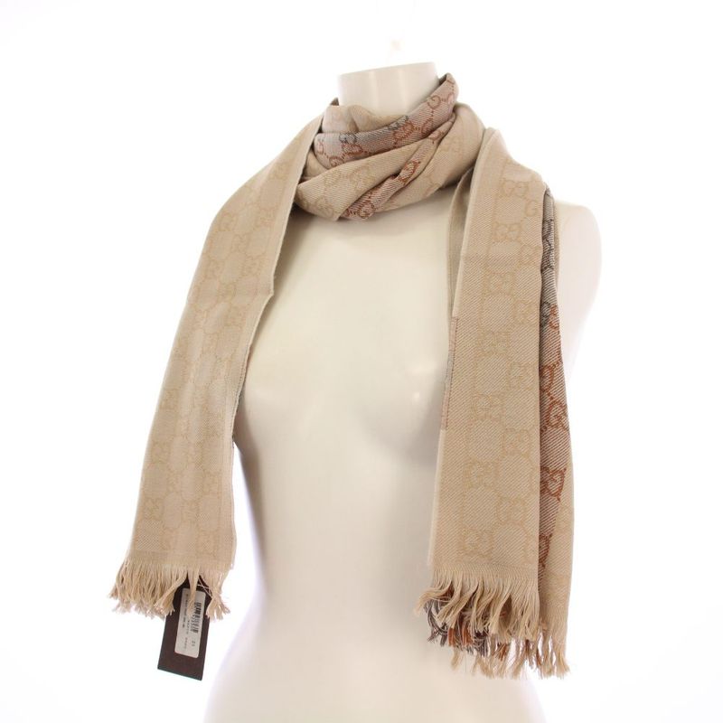 Gucci GG Pattern Shawl Muffler Wool Beige KH • OH