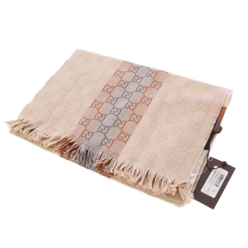 Gucci GG Pattern Shawl Muffler Wool Beige KH • OH