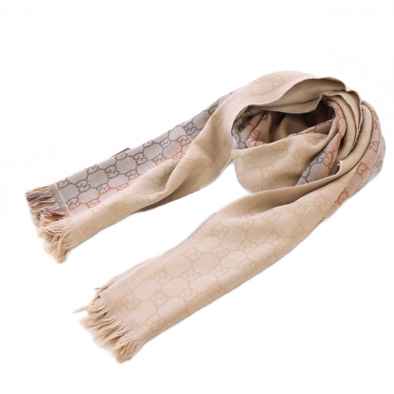 Gucci GG Pattern Shawl Muffler Wool Beige KH • OH