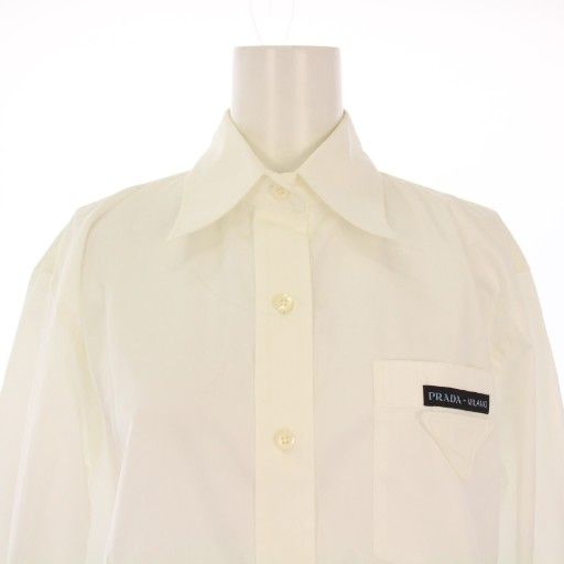 Prada Shirt Blouse Long Sleeve Front Logo Design 38 White P452e Bm
