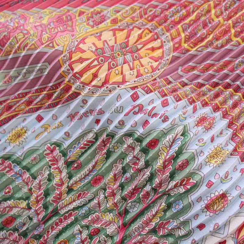 Hermes Pleated Carre Aux Portes du Palais Palace Door Scarf Pink KH • OH